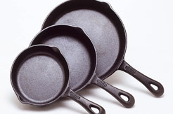 Cast Iron 6 inch, 8 inch, and 10 inch fry pans. 