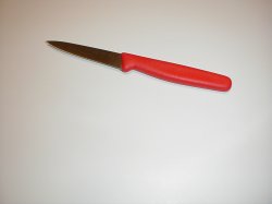 Icel 3 1/2 inch spear point paring red handle