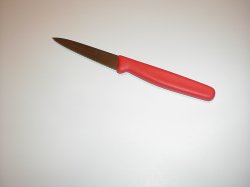 Icel 3 1/2 inch serrated paring/tomato red handle