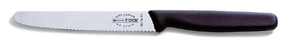 Friedr. Dick 4 inch Utility Knife with wavy edge. Black handle.